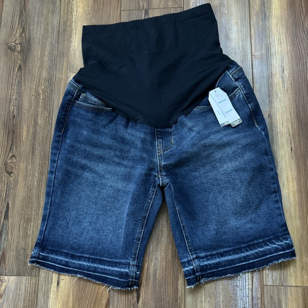 Time And Tru Maternity Bermuda Shorts Womens S Blue Denim Cotton Blend 5 Pockets